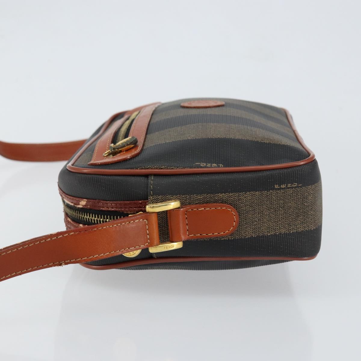 FENDI Pecan Canvas Shoulder Bag PVC Black Brown gold Auth 151064