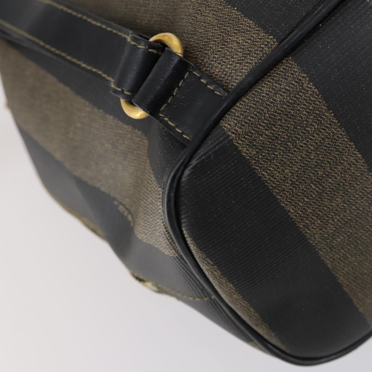 FENDI Pecan Canvas Backpack PVC Brown Black gold Auth 151065