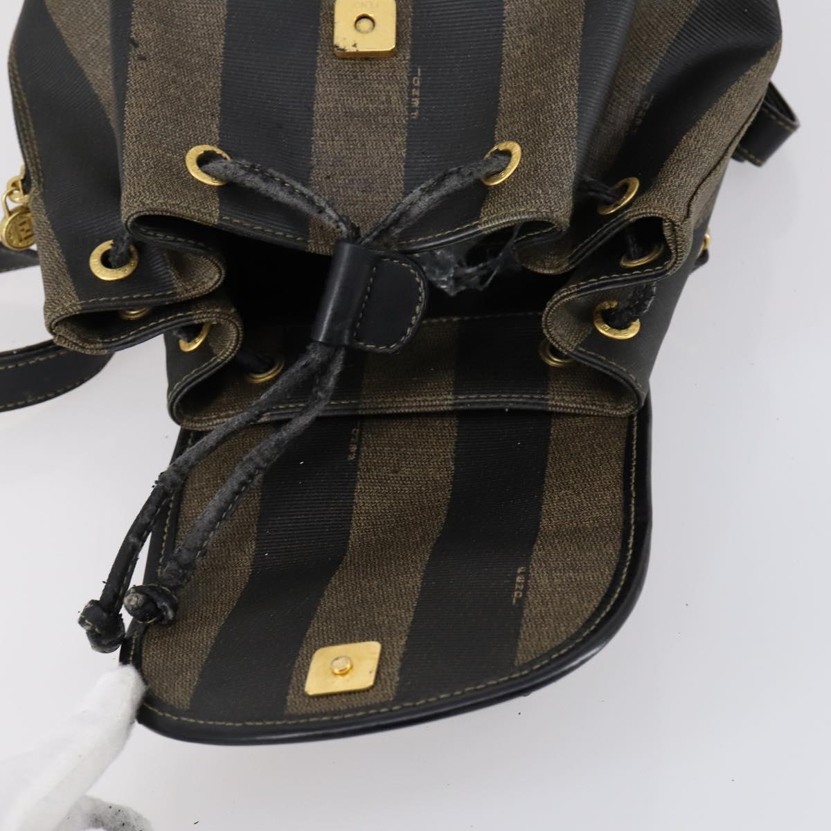 FENDI Pecan Canvas Backpack PVC Brown Black gold Auth 151065