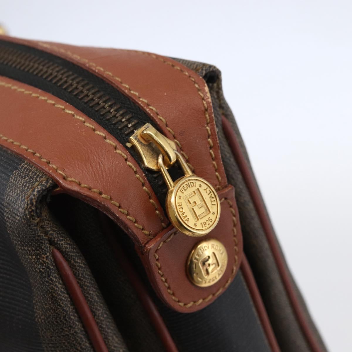 FENDI Pecan Canvas Hand Bag PVC Black Brown gold Auth 151066