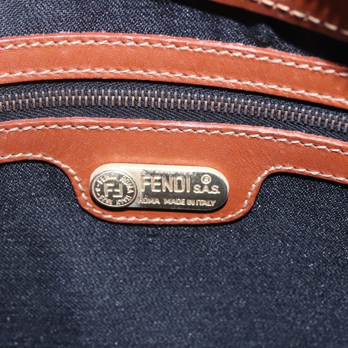 FENDI Pecan Canvas Hand Bag PVC Black Brown gold Auth 151066