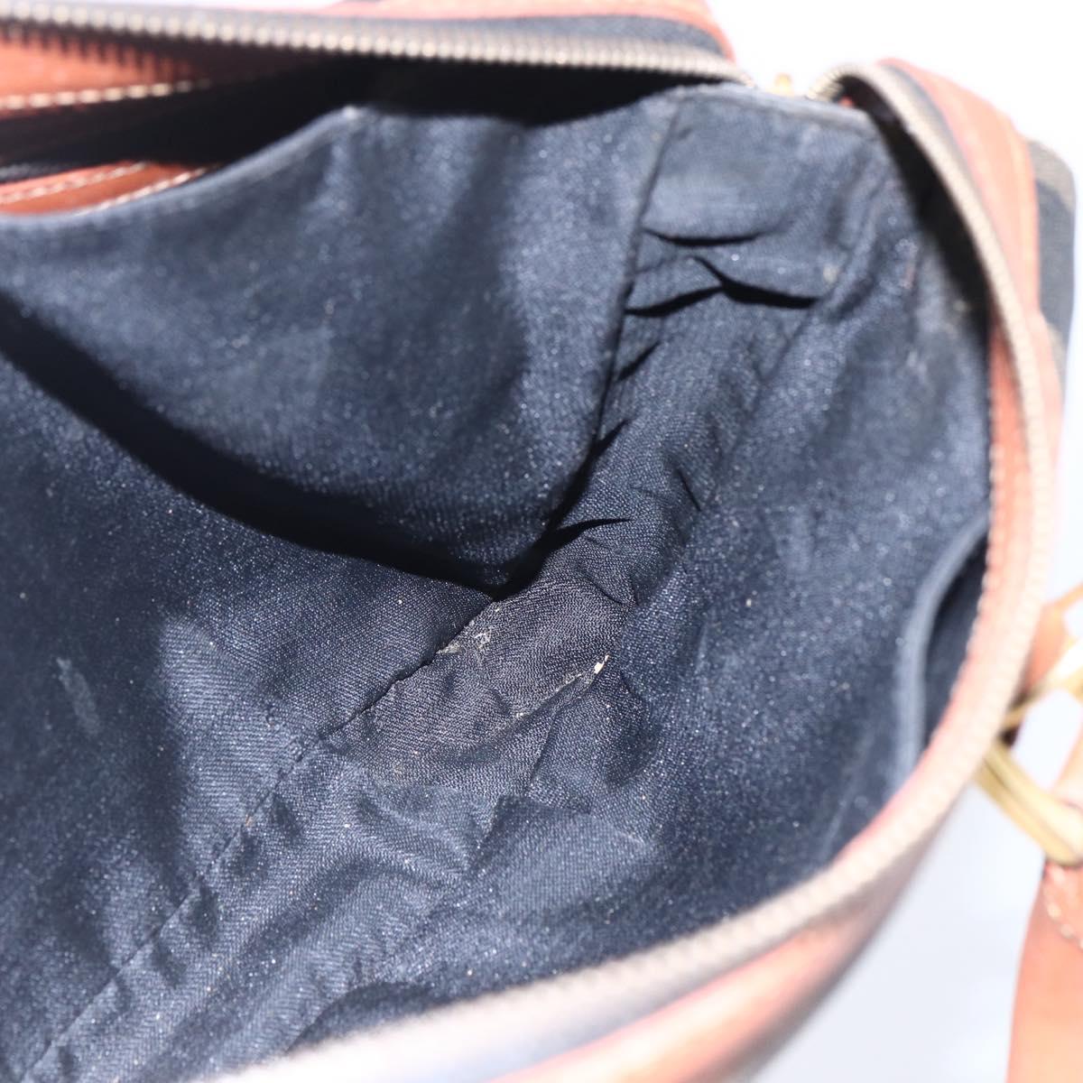FENDI Pecan Canvas Hand Bag PVC Black Brown gold Auth 151066