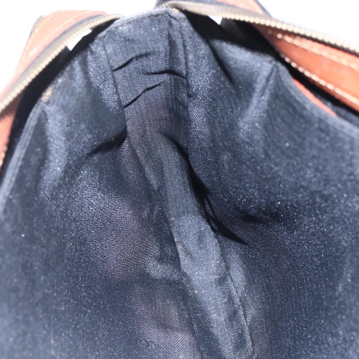 FENDI Pecan Canvas Hand Bag PVC Black Brown gold Auth 151066