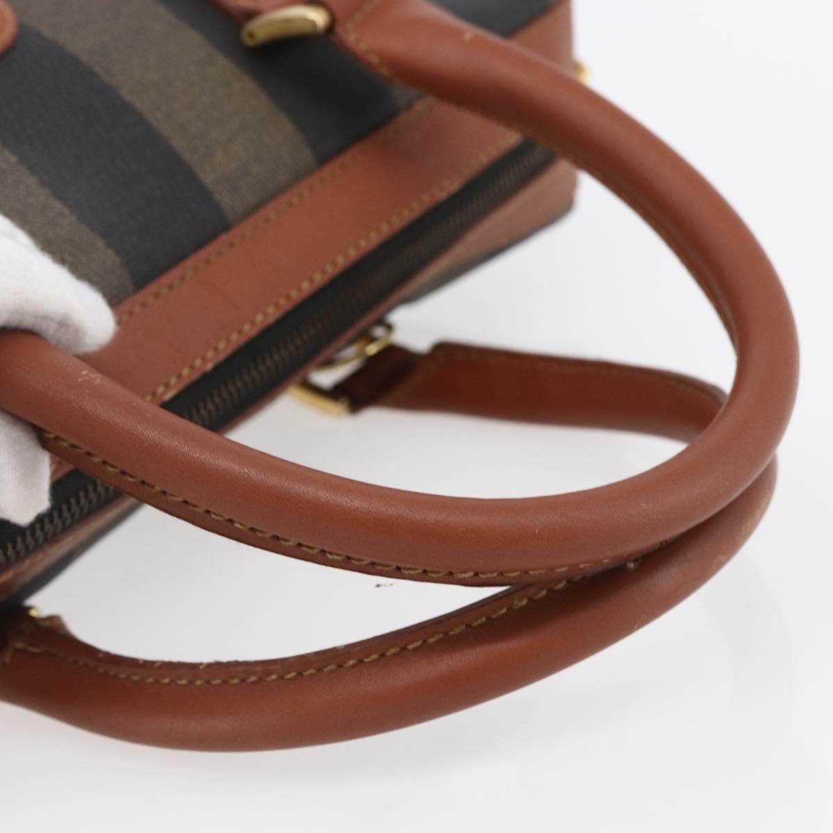 FENDI Pecan Canvas Hand Bag PVC Black Brown gold Auth 151066