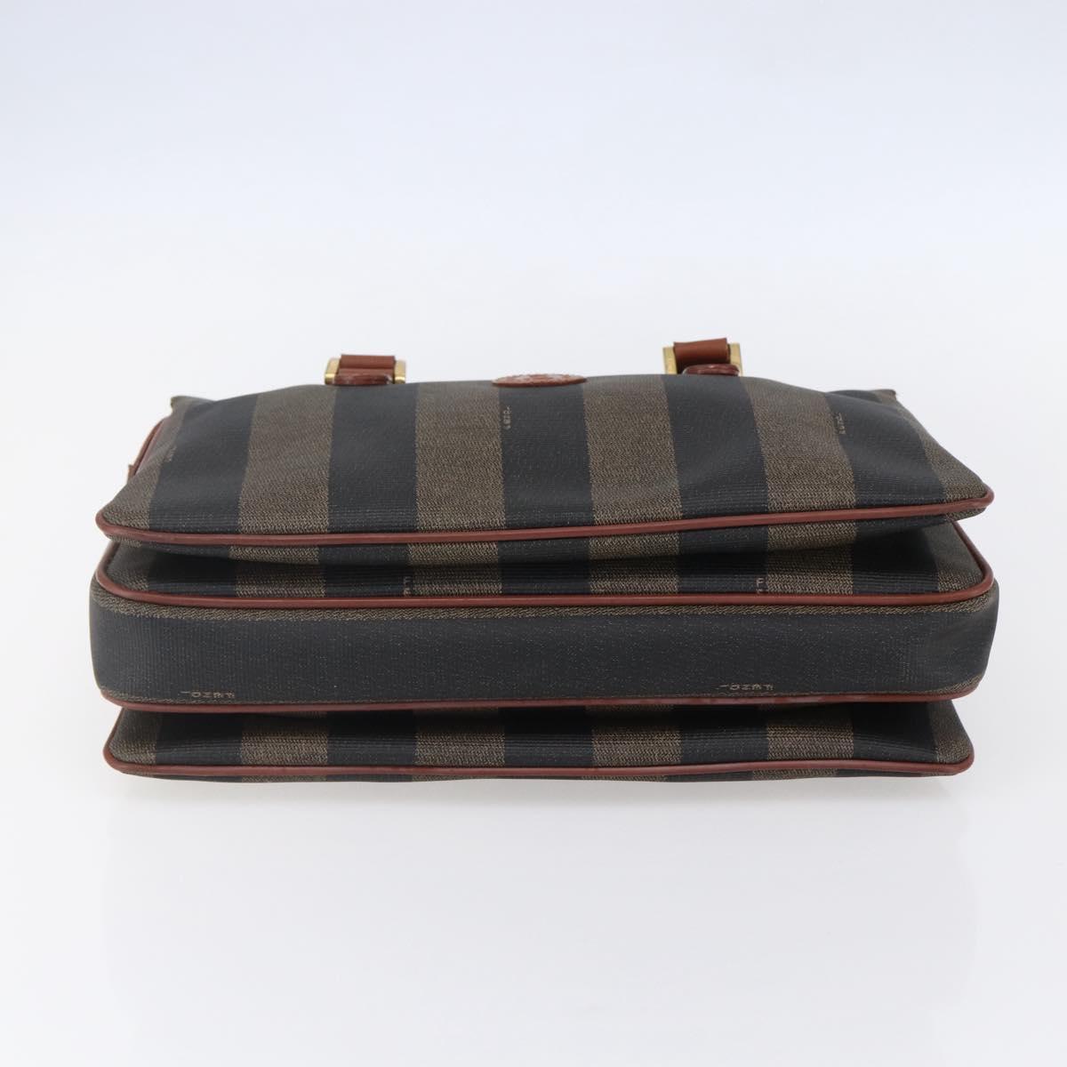 FENDI Pecan Canvas Hand Bag PVC Black Brown gold Auth 151066