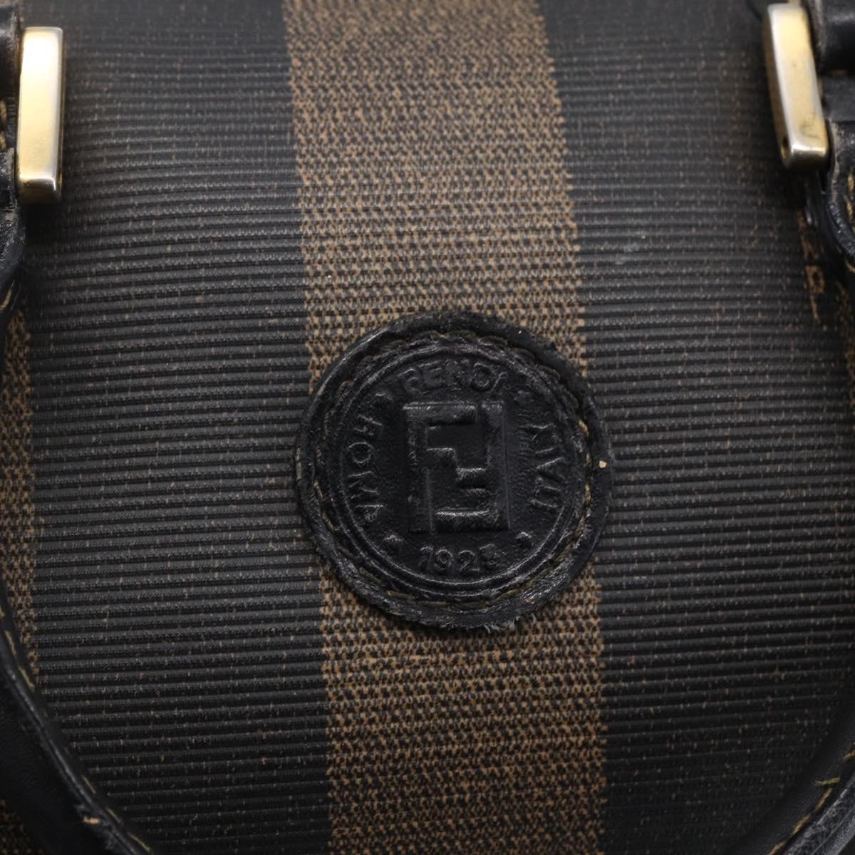 FENDI Pecan Canvas mini Boston Bag PVC Brown Gold black Auth 151067
