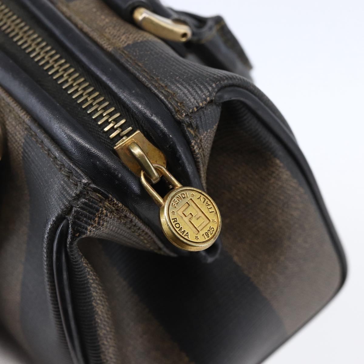 FENDI Pecan Canvas mini Boston Bag PVC Brown Gold black Auth 151067