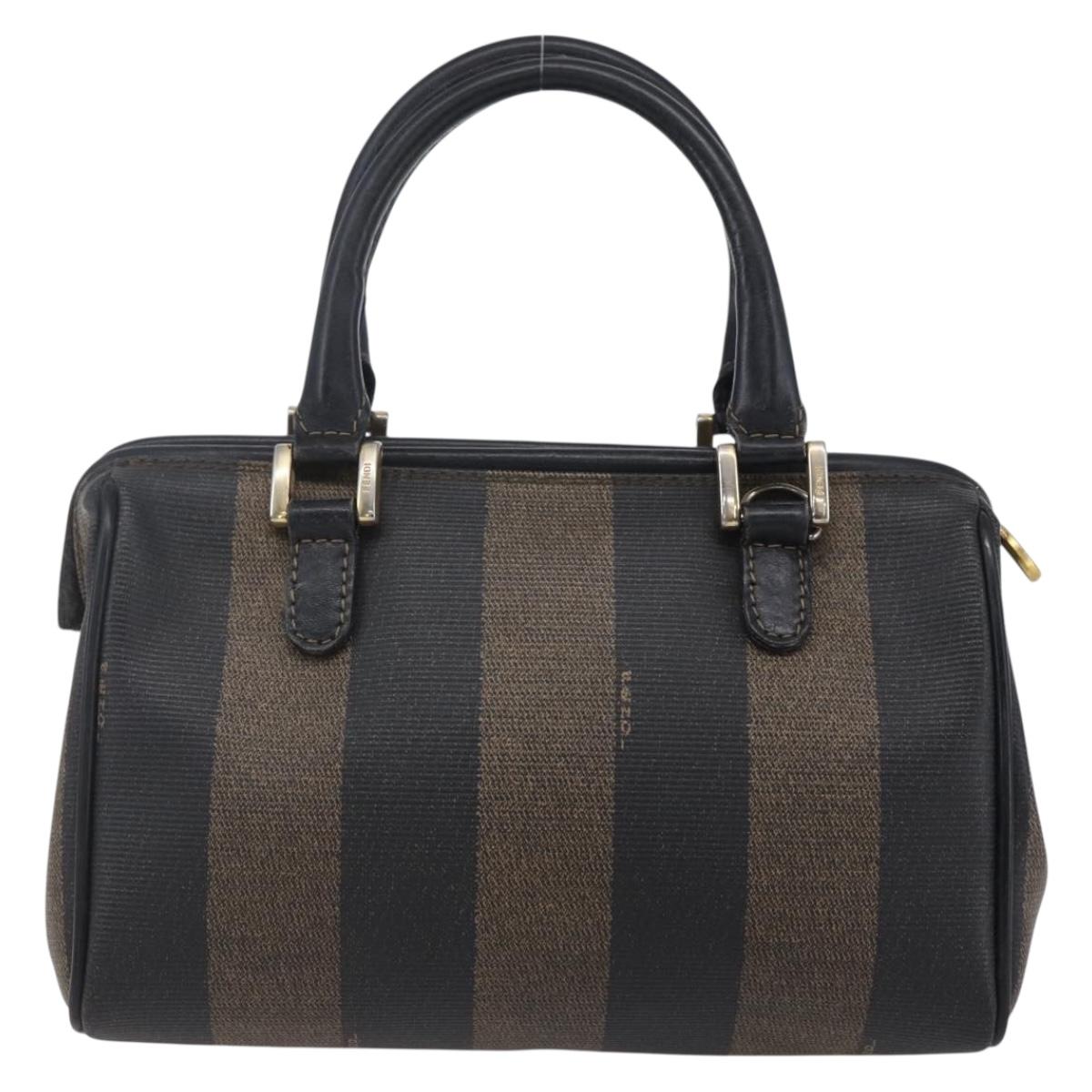 FENDI Pecan Canvas mini Boston Bag PVC Brown Gold black Auth 151067