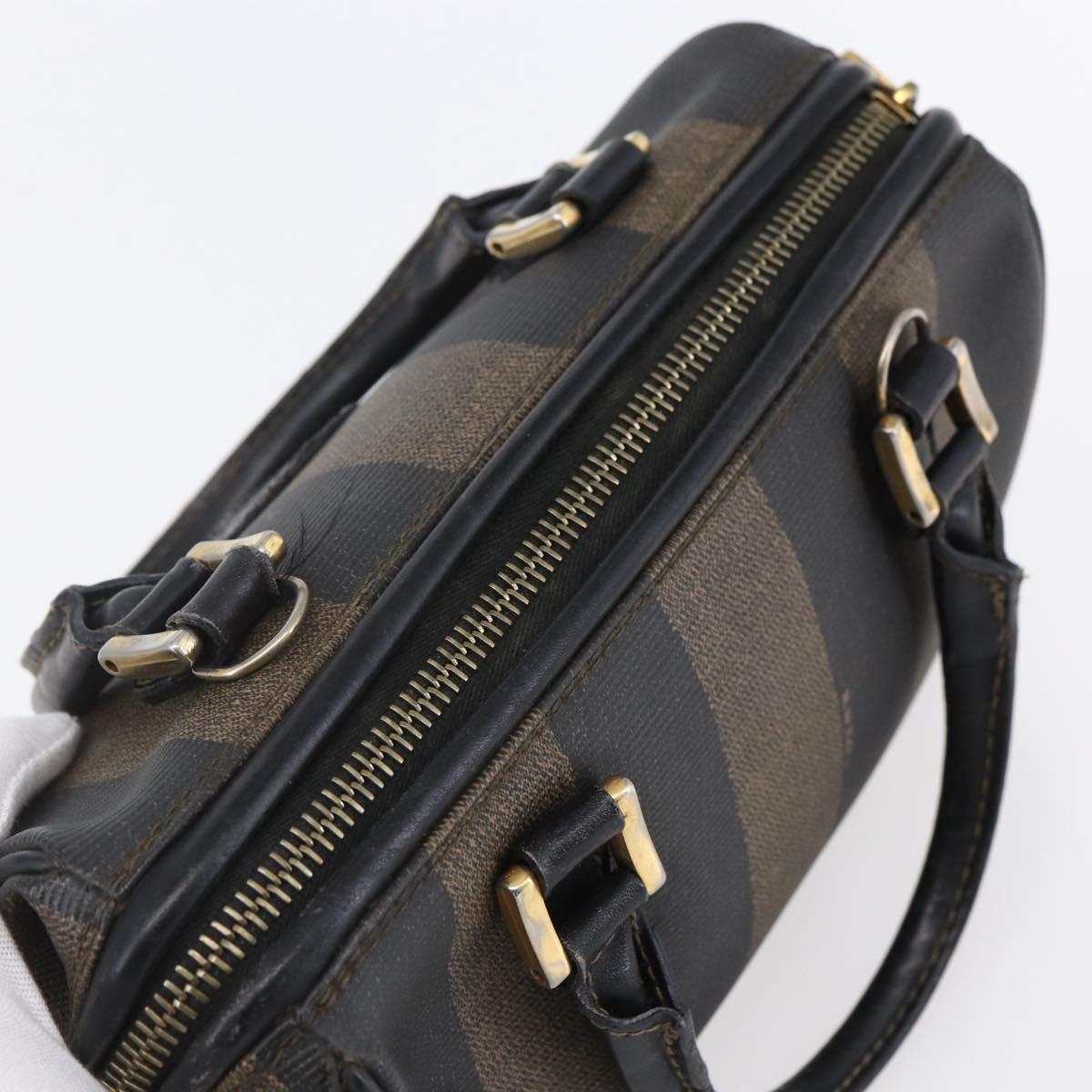 FENDI Pecan Canvas mini Boston Bag PVC Brown Gold black Auth 151067