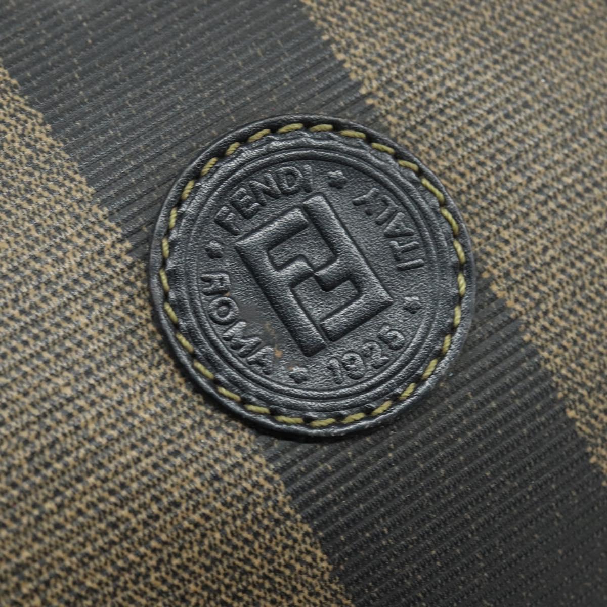 FENDI Pecan Canvas Boston Bag PVC Black Brown gold Auth 151068