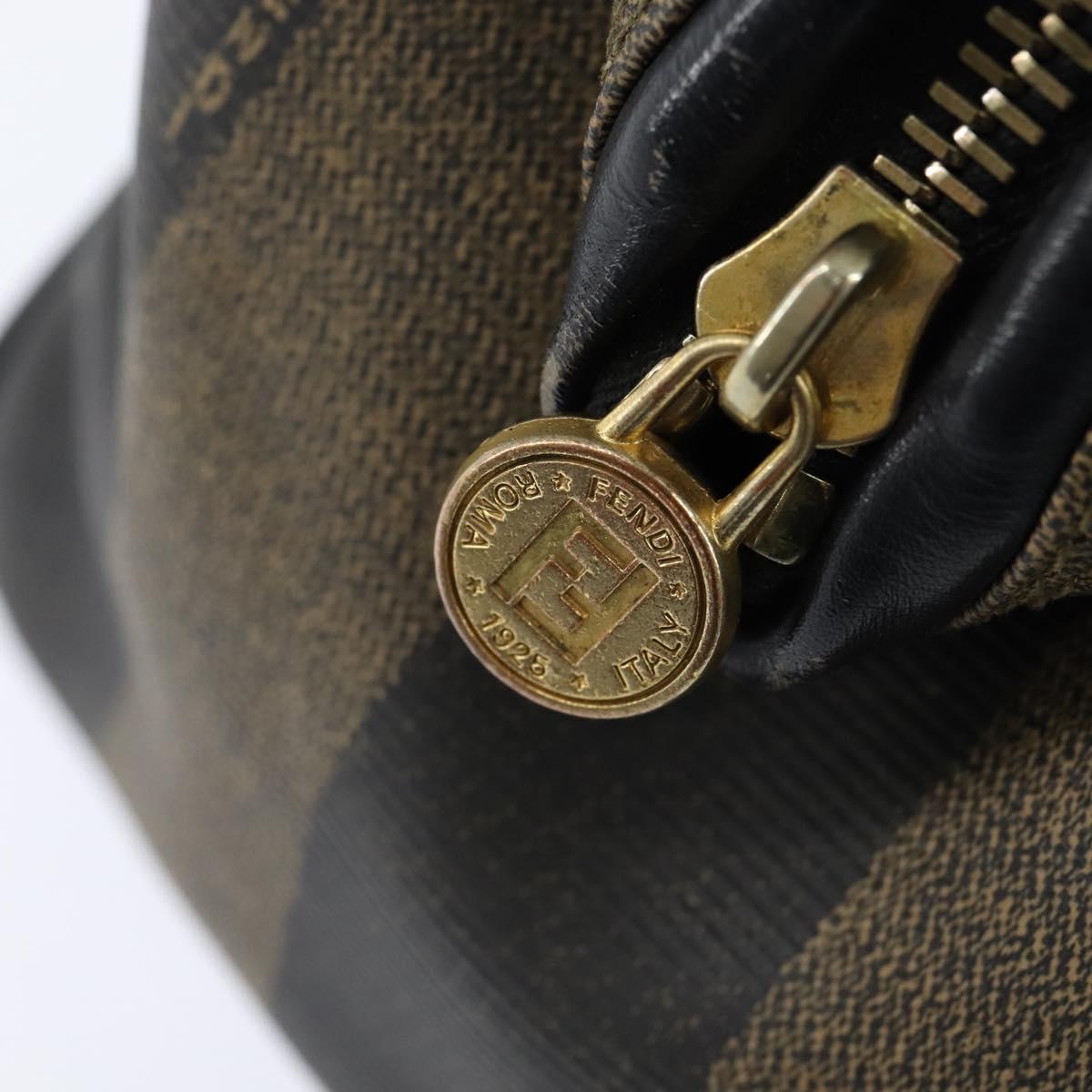 FENDI Pecan Canvas Boston Bag PVC Black Brown gold Auth 151068