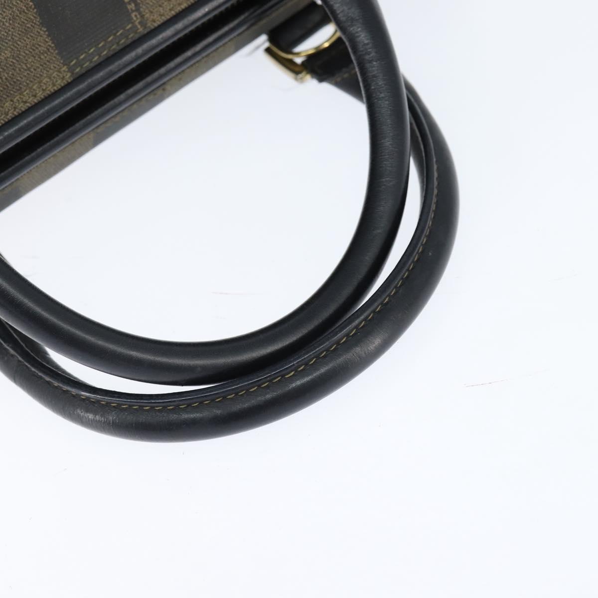 FENDI Pecan Canvas Boston Bag PVC Black Brown gold Auth 151068