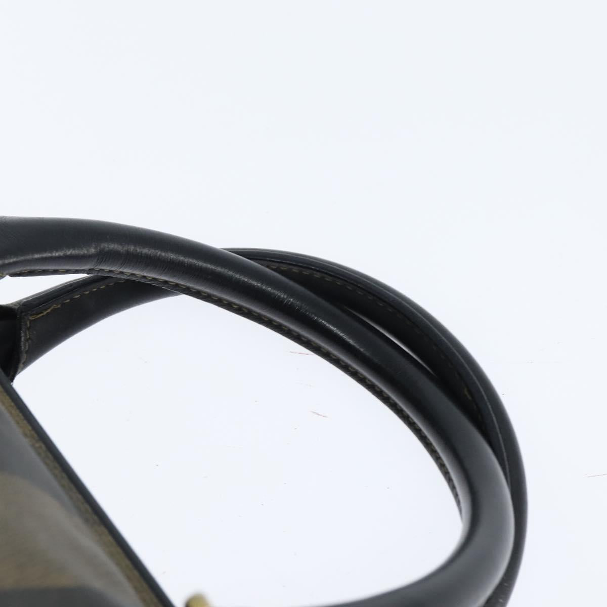 FENDI Pecan Canvas Boston Bag PVC Black Brown gold Auth 151068