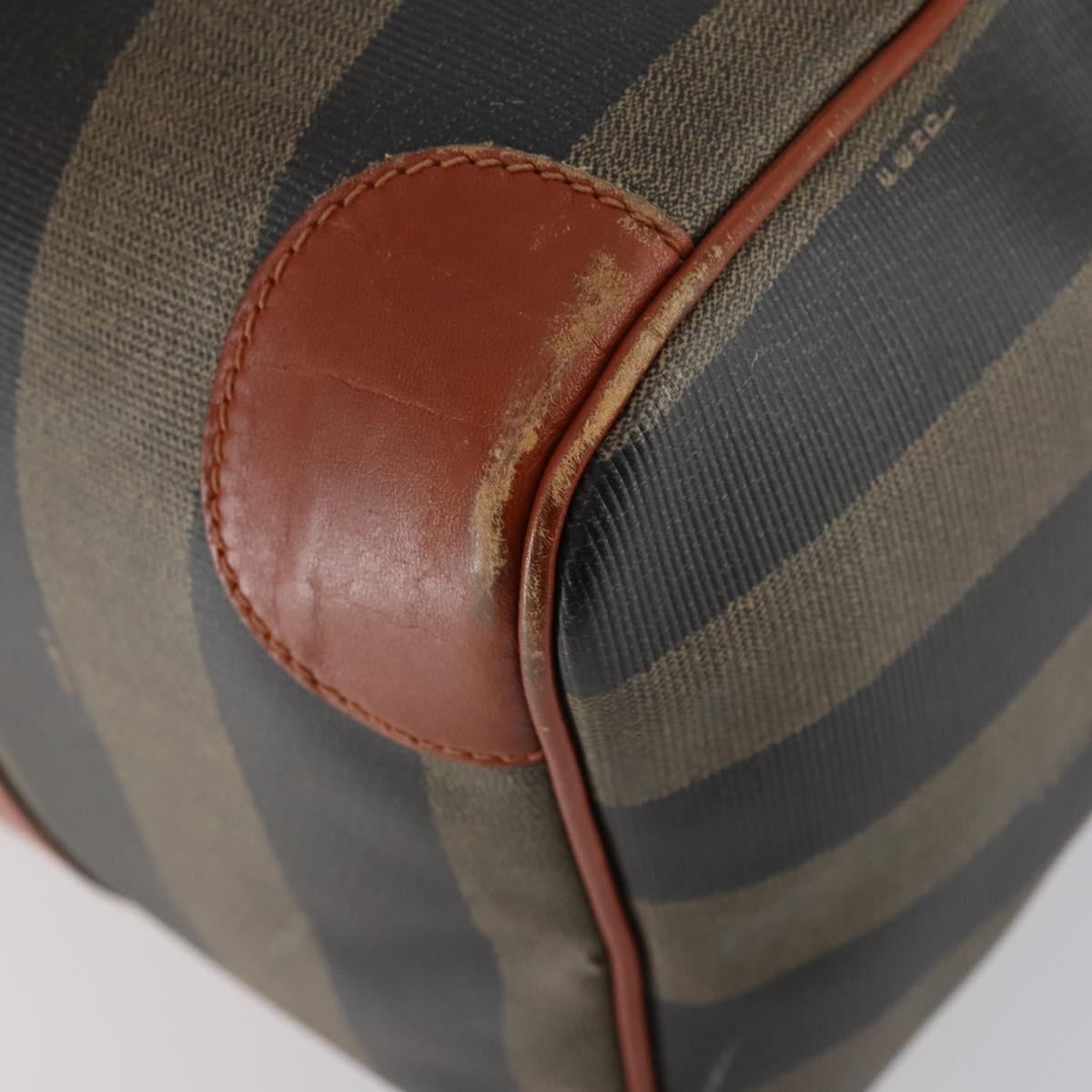 FENDI Pecan Canvas Boston Bag PVC Black Brown gold Auth 151069A