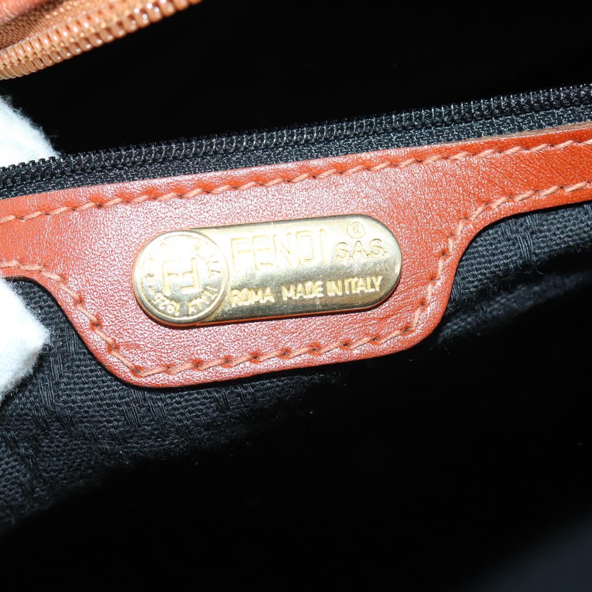 FENDI Pecan Canvas Boston Bag PVC Black Brown gold Auth 151069