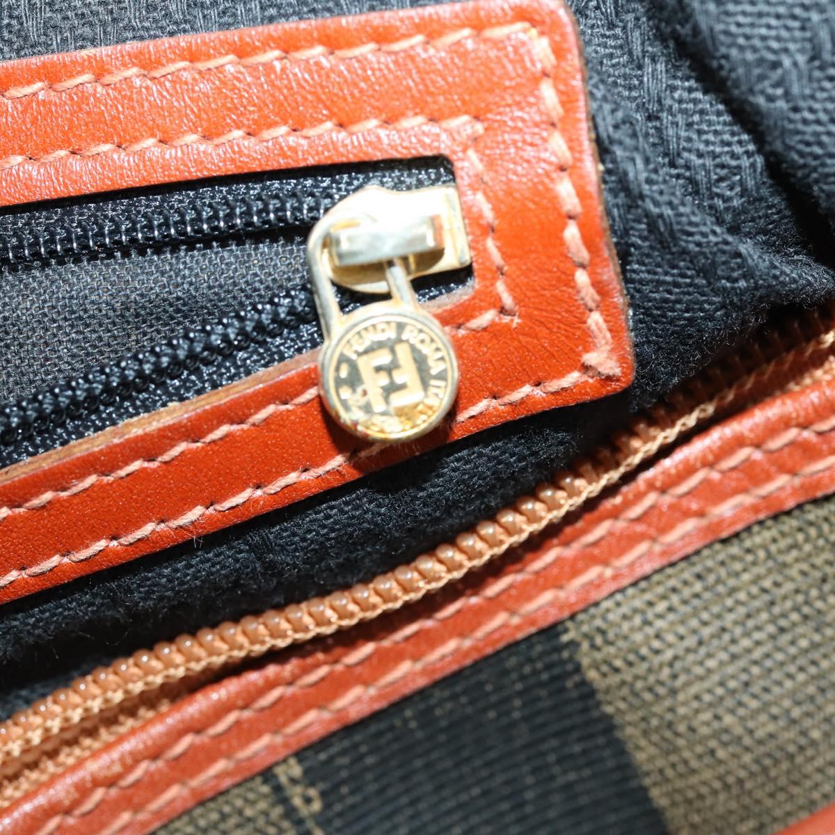 FENDI Pecan Canvas Boston Bag PVC Black Brown gold Auth 151069