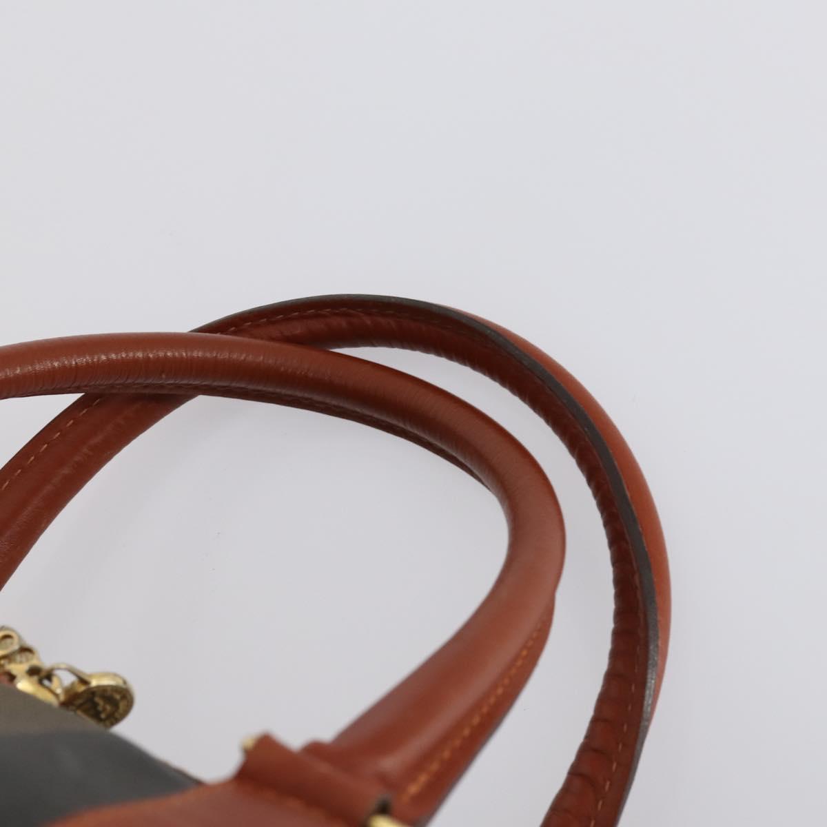 FENDI Pecan Canvas Boston Bag PVC Black Brown gold Auth 151069A