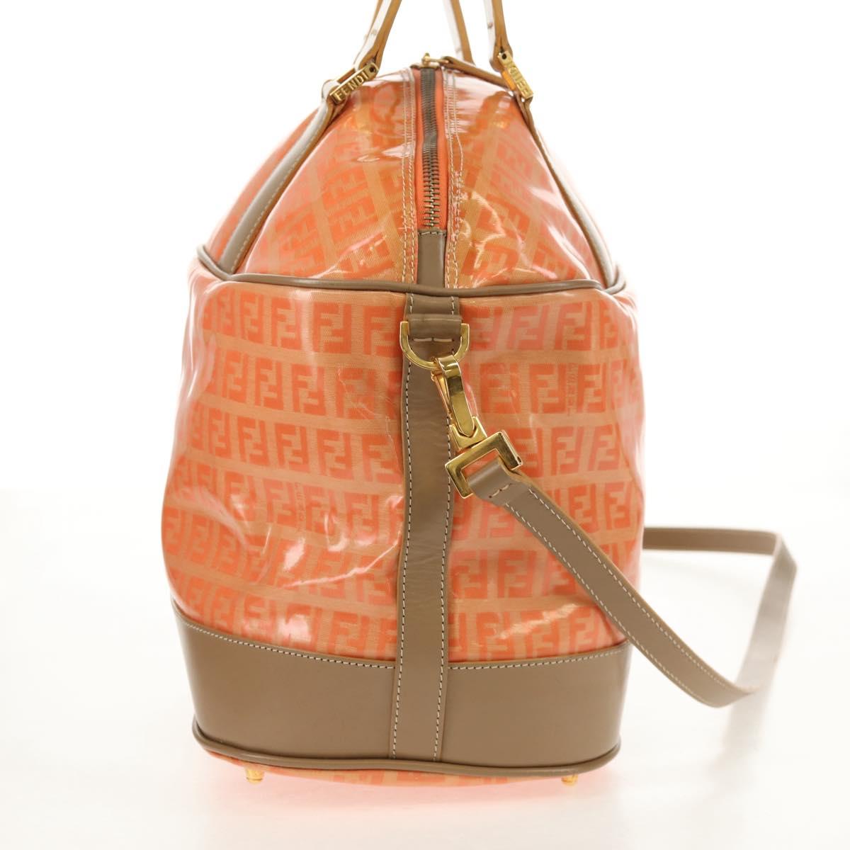 FENDI Zucchino Canvas Boston Bag PVC 2way Orange Gold Auth 151071
