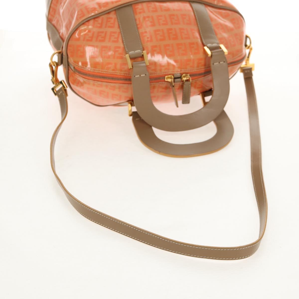 FENDI Zucchino Canvas Boston Bag PVC 2way Orange Gold Auth 151071