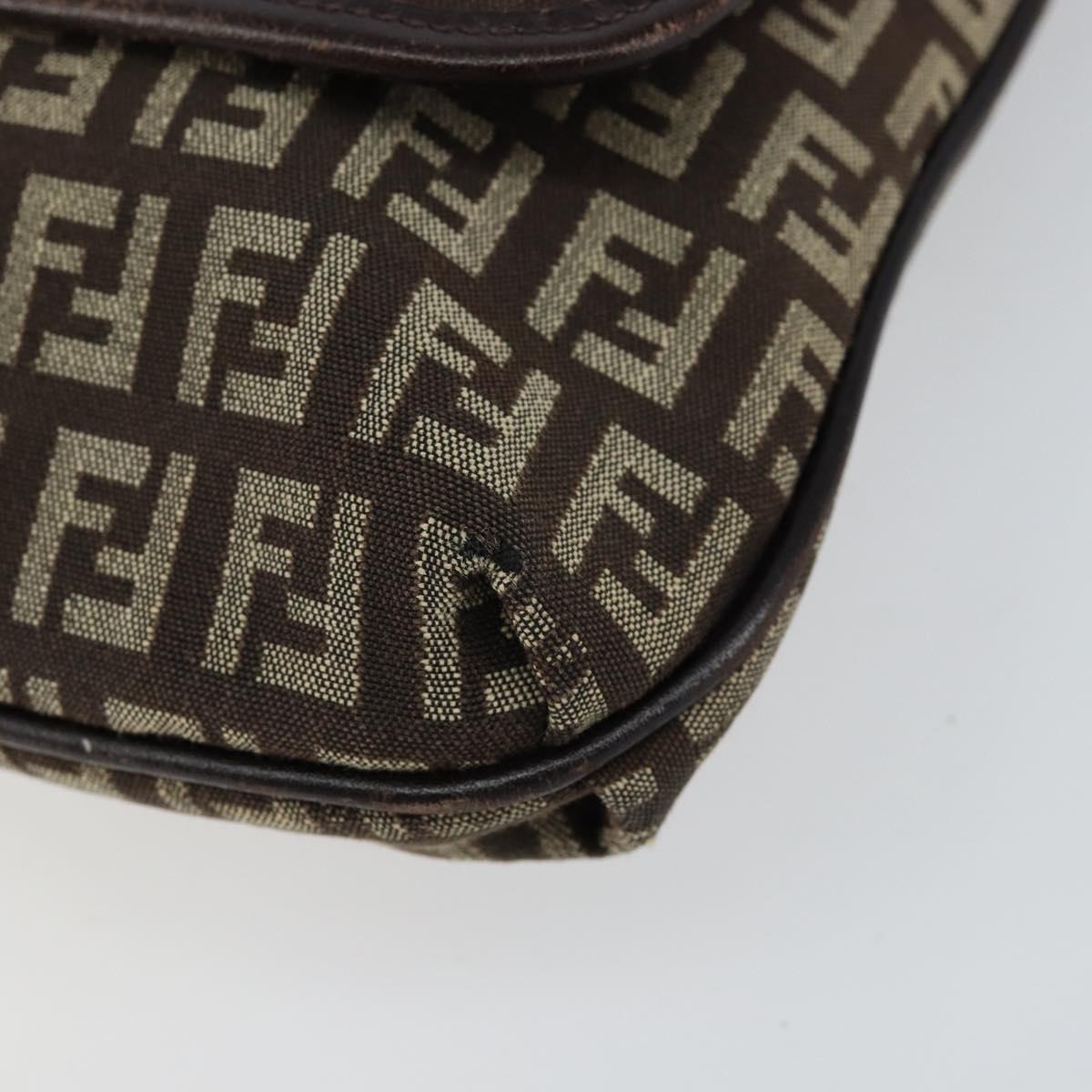 FENDI Zucchino Canvas Mamma Baguette Shoulder Bag Brown Silver Auth 151072