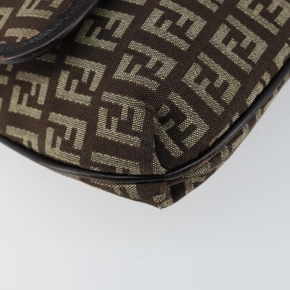 FENDI Zucchino Canvas Mamma Baguette Shoulder Bag Brown Silver Auth 151072
