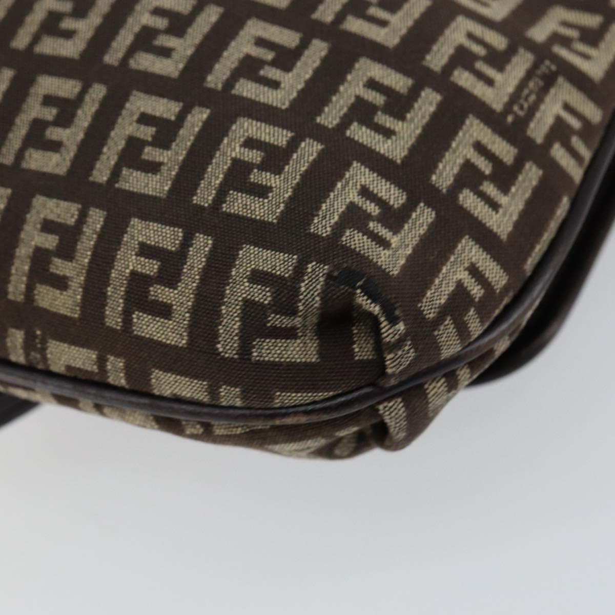FENDI Zucchino Canvas Mamma Baguette Shoulder Bag Brown Silver Auth 151072