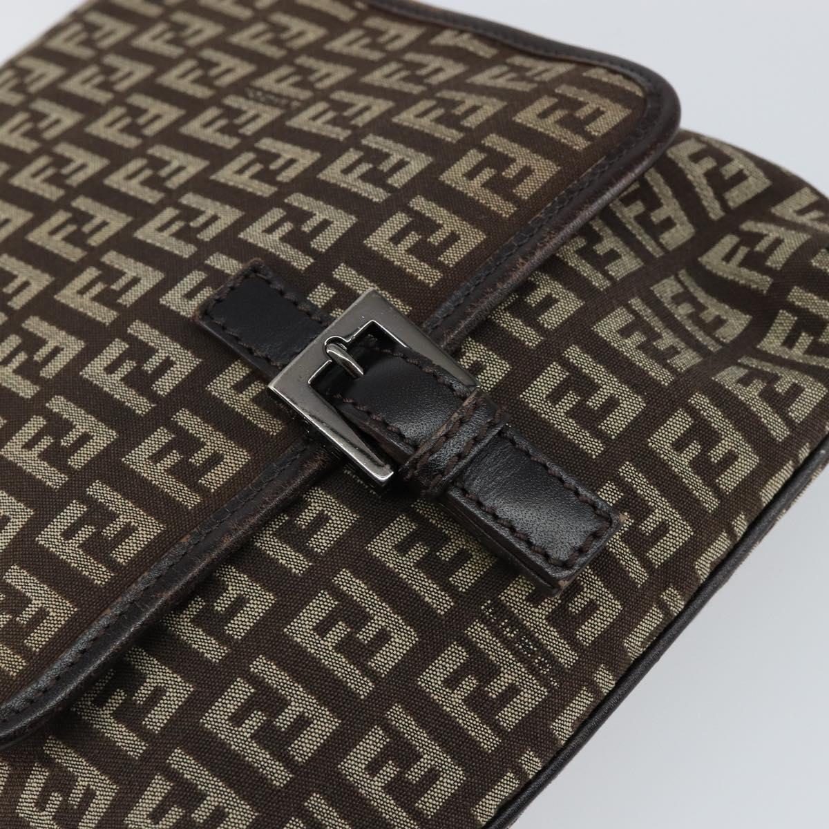 FENDI Zucchino Canvas Mamma Baguette Shoulder Bag Brown Silver Auth 151072