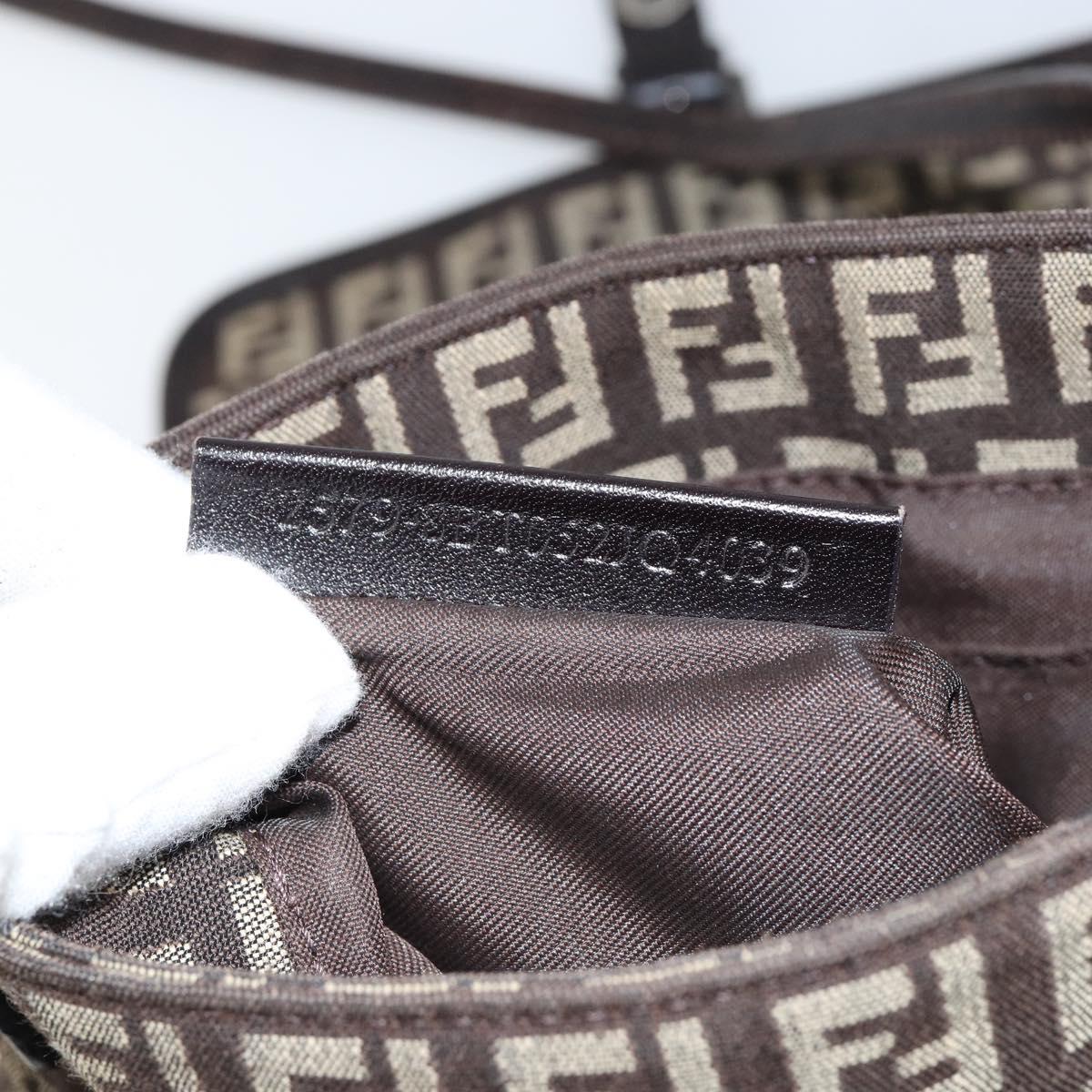 FENDI Zucchino Canvas Mamma Baguette Shoulder Bag Brown Silver Auth 151072