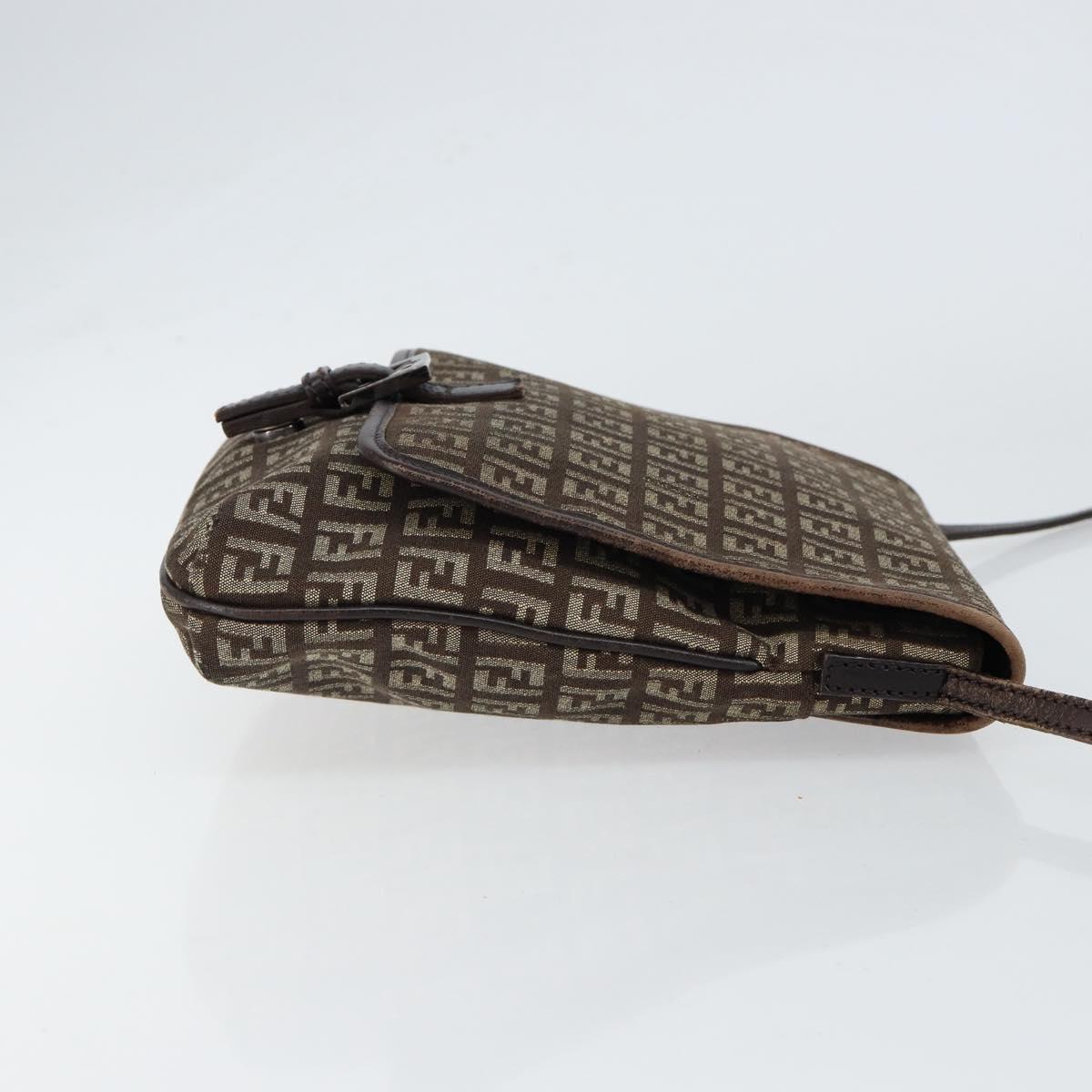 FENDI Zucchino Canvas Mamma Baguette Shoulder Bag Brown Silver Auth 151072