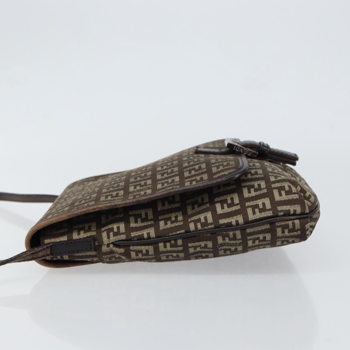 FENDI Zucchino Canvas Mamma Baguette Shoulder Bag Brown Silver Auth 151072