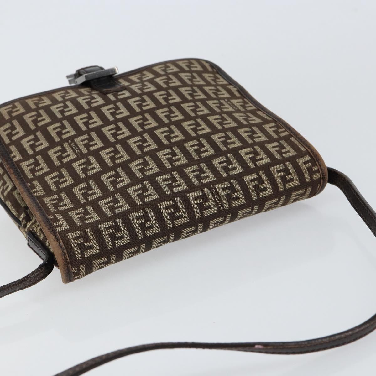 FENDI Zucchino Canvas Mamma Baguette Shoulder Bag Brown Silver Auth 151072