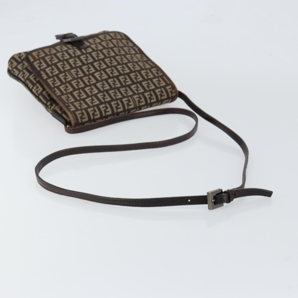 FENDI Zucchino Canvas Mamma Baguette Shoulder Bag Brown Silver Auth 151072