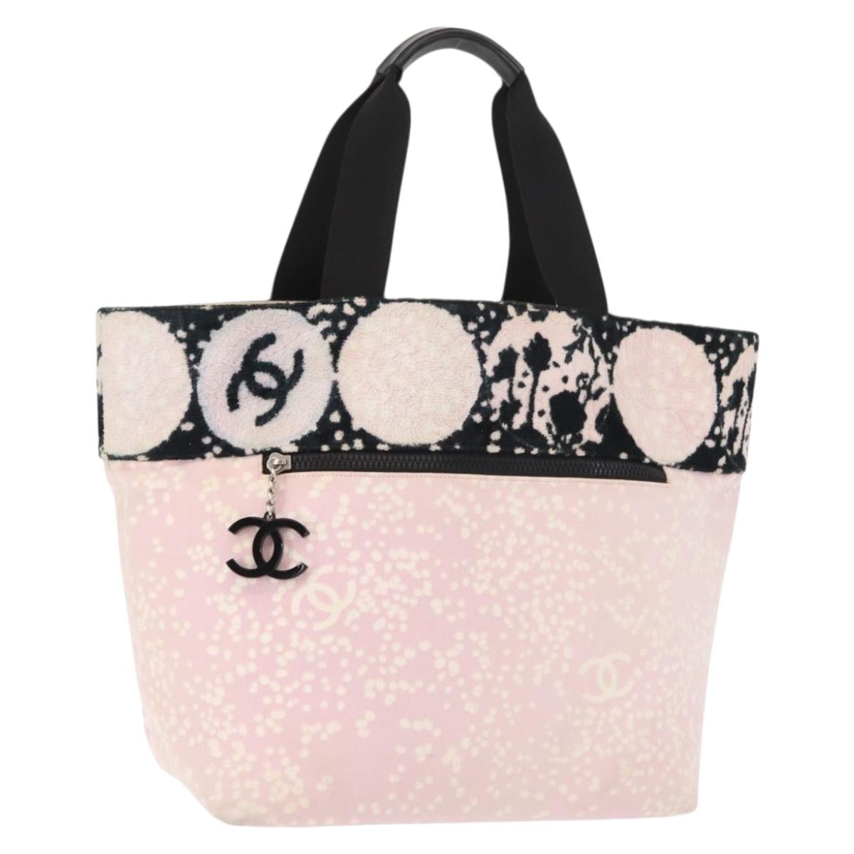 CHANEL High Summer Tote Bag Canvas Pink Silver CC Auth 151080