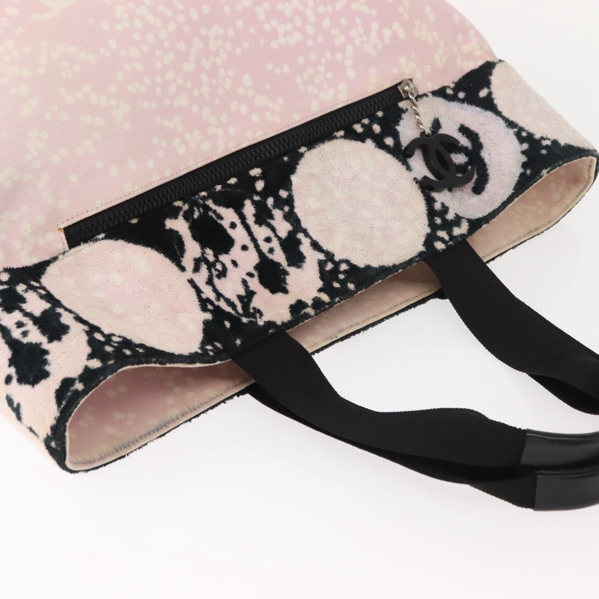 CHANEL High Summer Tote Bag Canvas Pink Silver CC Auth 151080