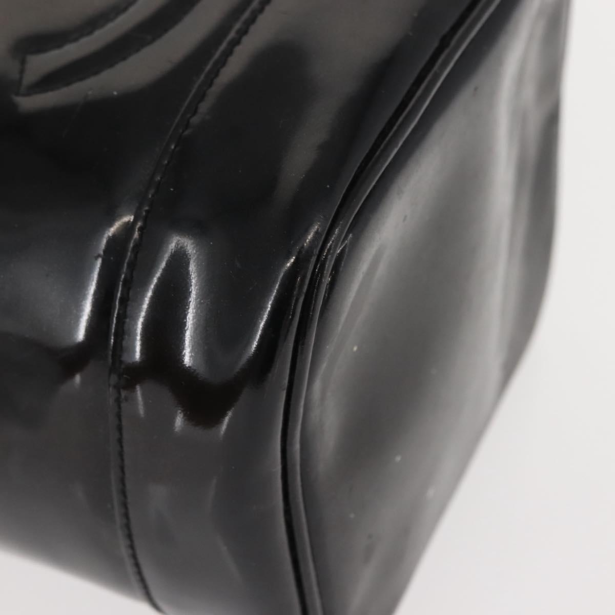 CHANEL COCO Mark Vanity Cosmetic Pouch Patent leather Black Gold CC Auth 151138