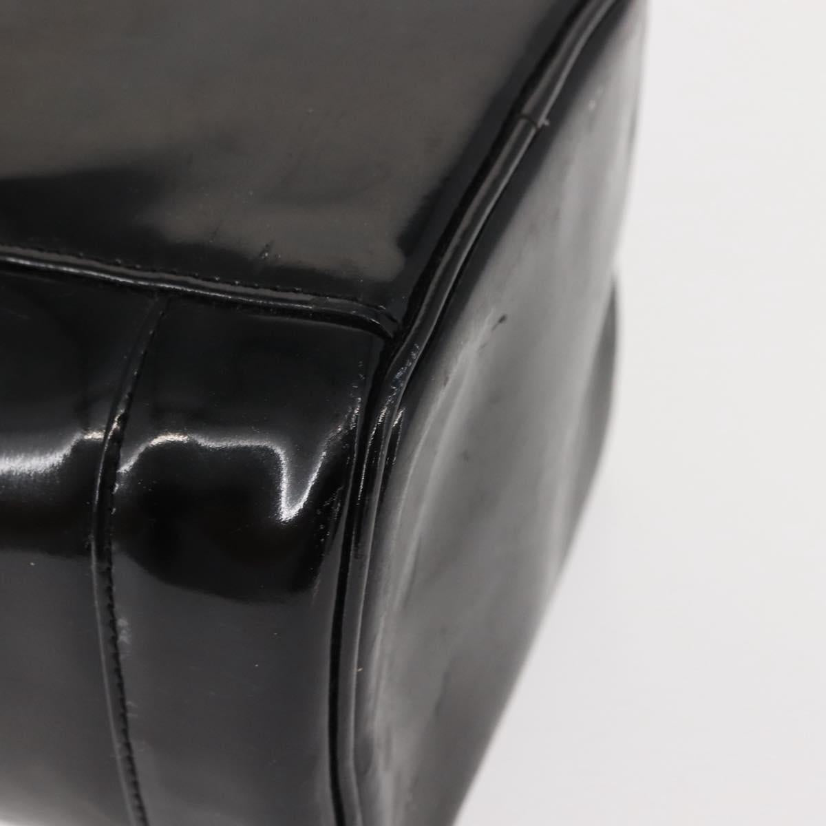 CHANEL COCO Mark Vanity Cosmetic Pouch Patent leather Black Gold CC Auth 151138