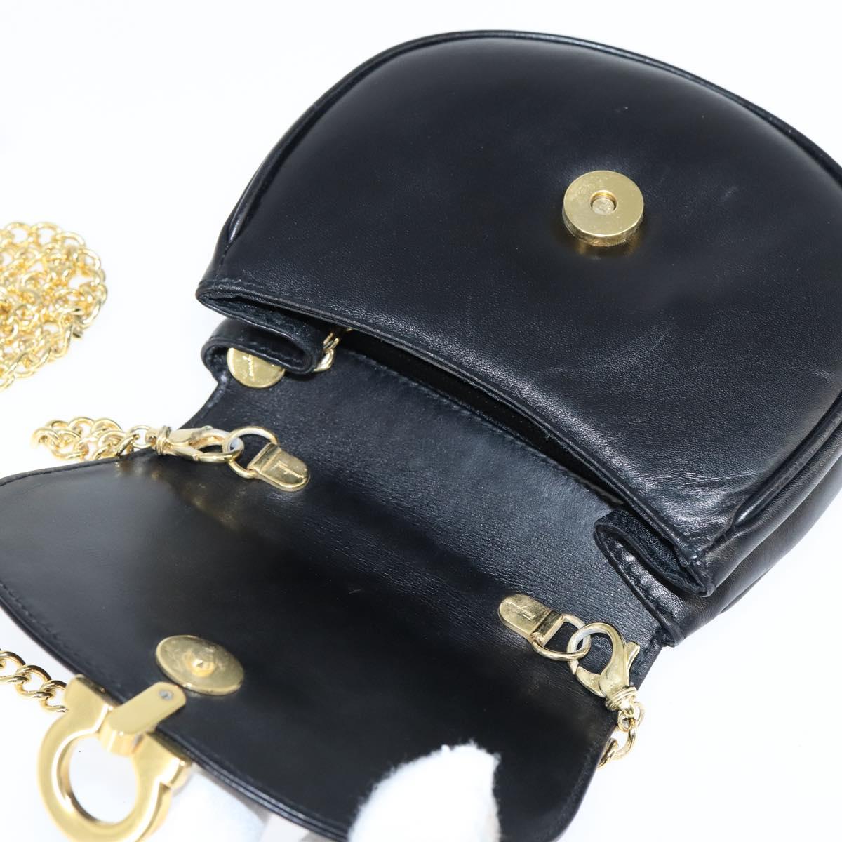Salvatore Ferragamo Chain Gancini Shoulder Bag Leather Black Gold Auth 151140