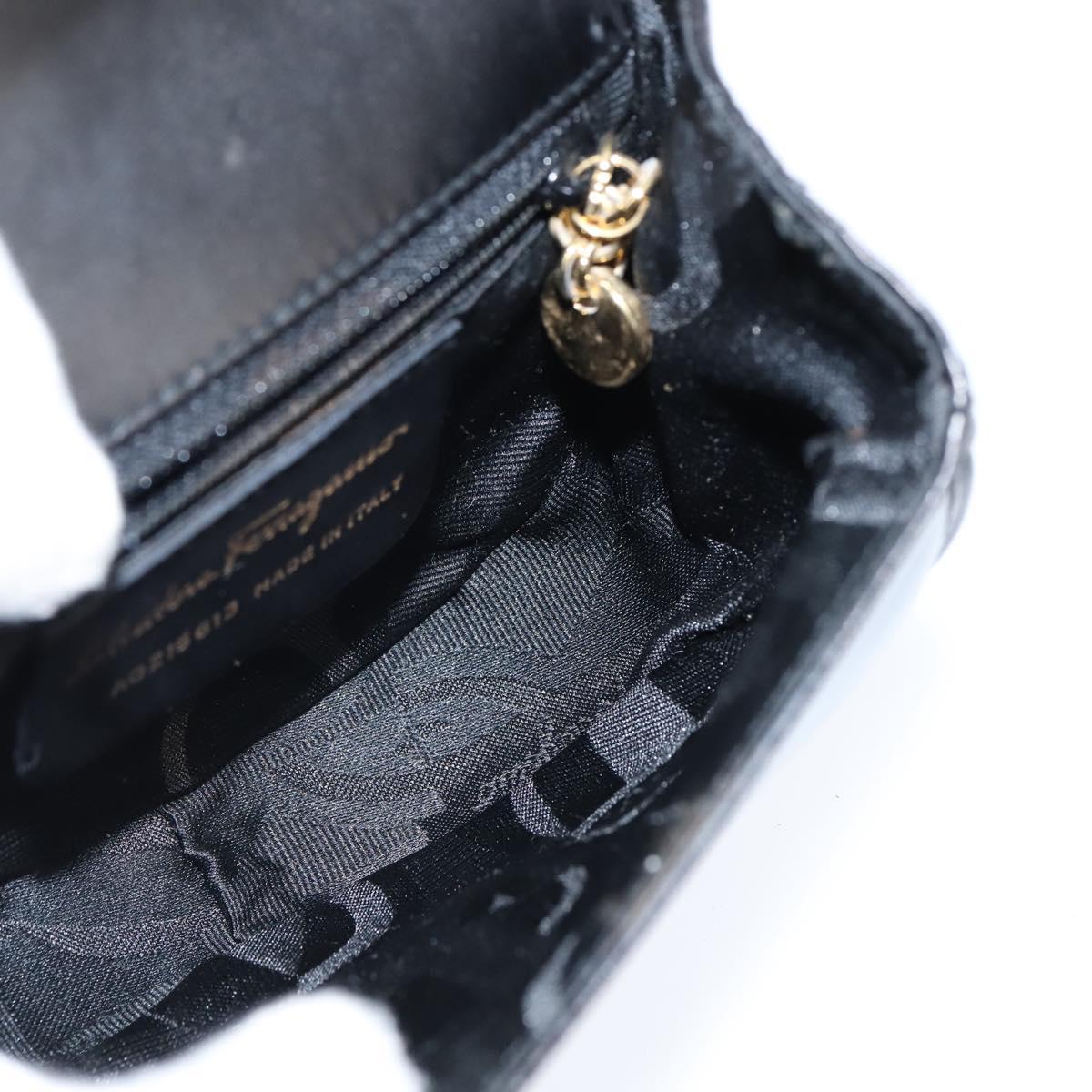 Salvatore Ferragamo Chain Gancini Shoulder Bag Leather Black Gold Auth 151140