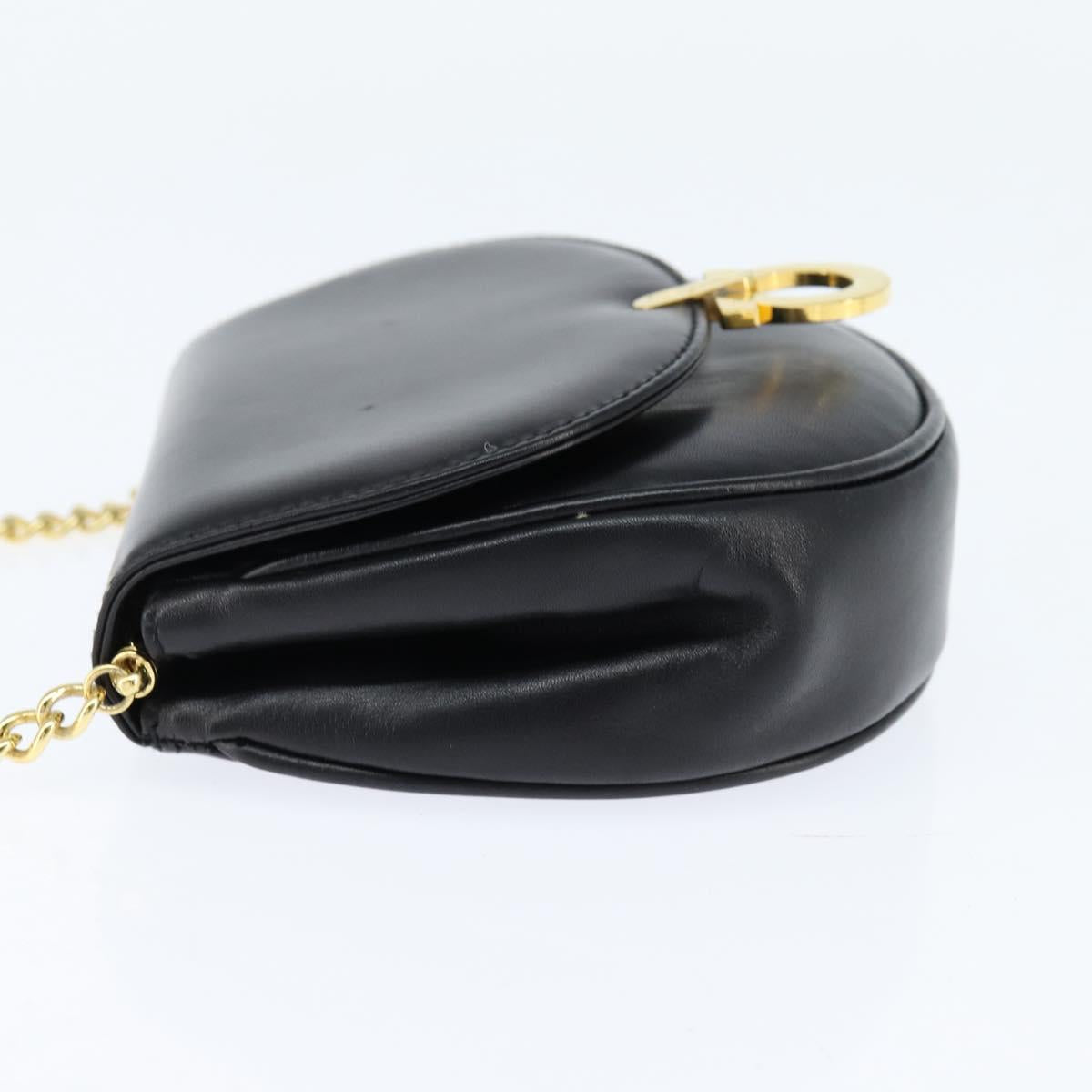 Salvatore Ferragamo Chain Gancini Shoulder Bag Leather Black Gold Auth 151140