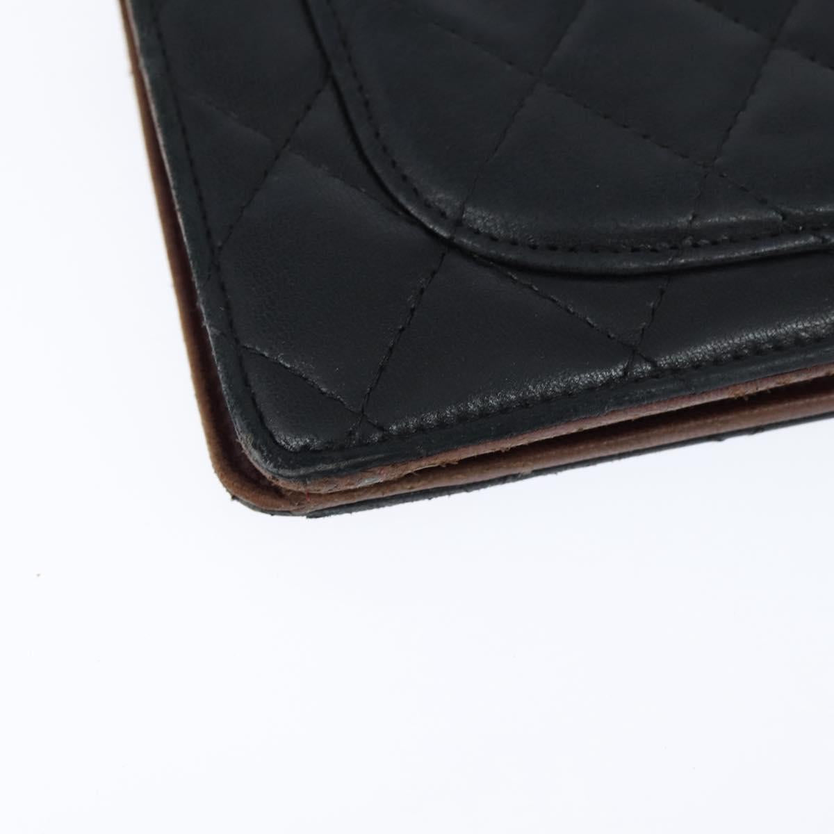 CHANEL Matelasse Long Wallet Lamb Skin Black Silver CC Auth 151173