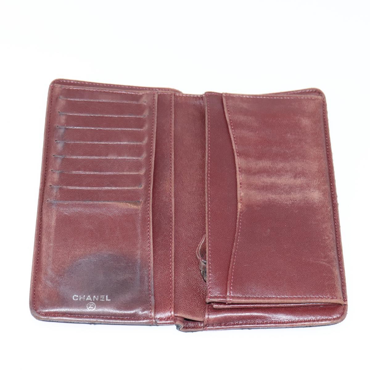 CHANEL Matelasse Long Wallet Lamb Skin Black Silver CC Auth 151173