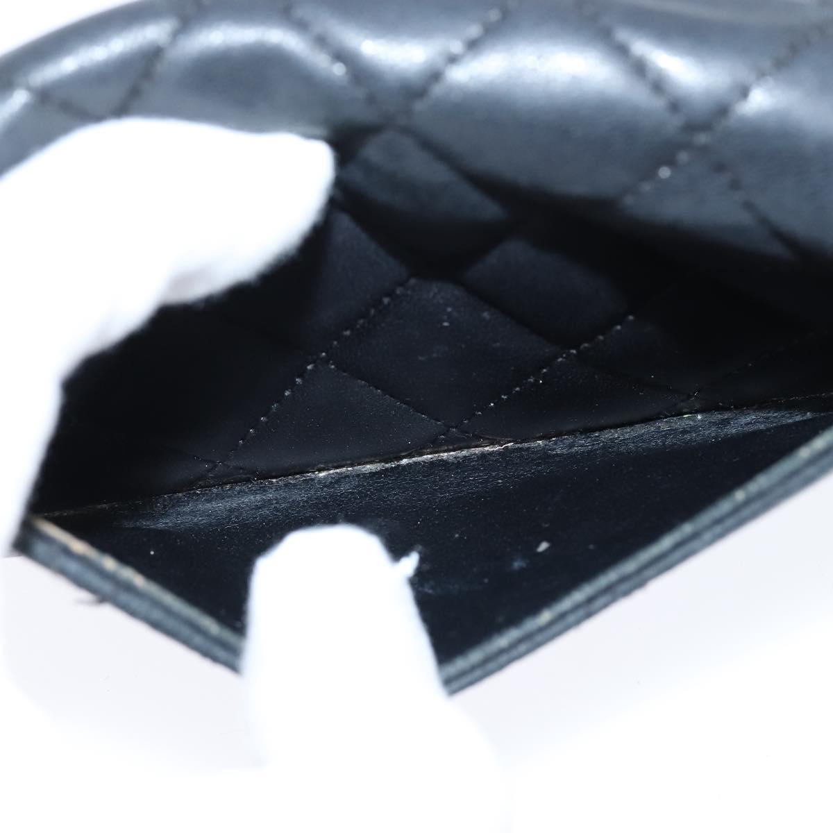 CHANEL Matelasse Long Wallet Lamb Skin Black Silver CC Auth 151173