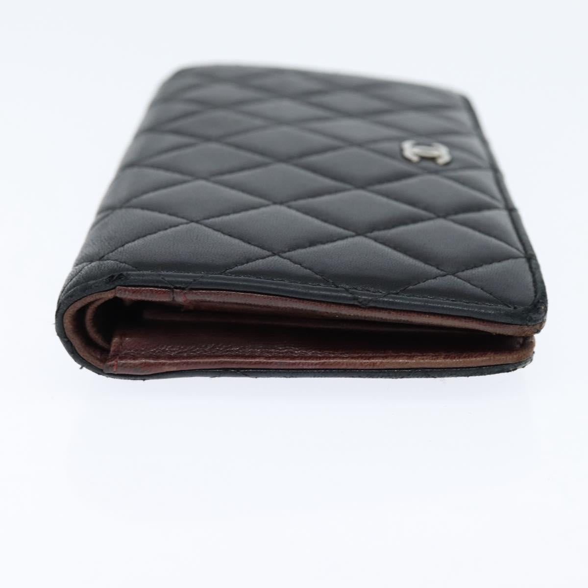CHANEL Matelasse Long Wallet Lamb Skin Black Silver CC Auth 151173