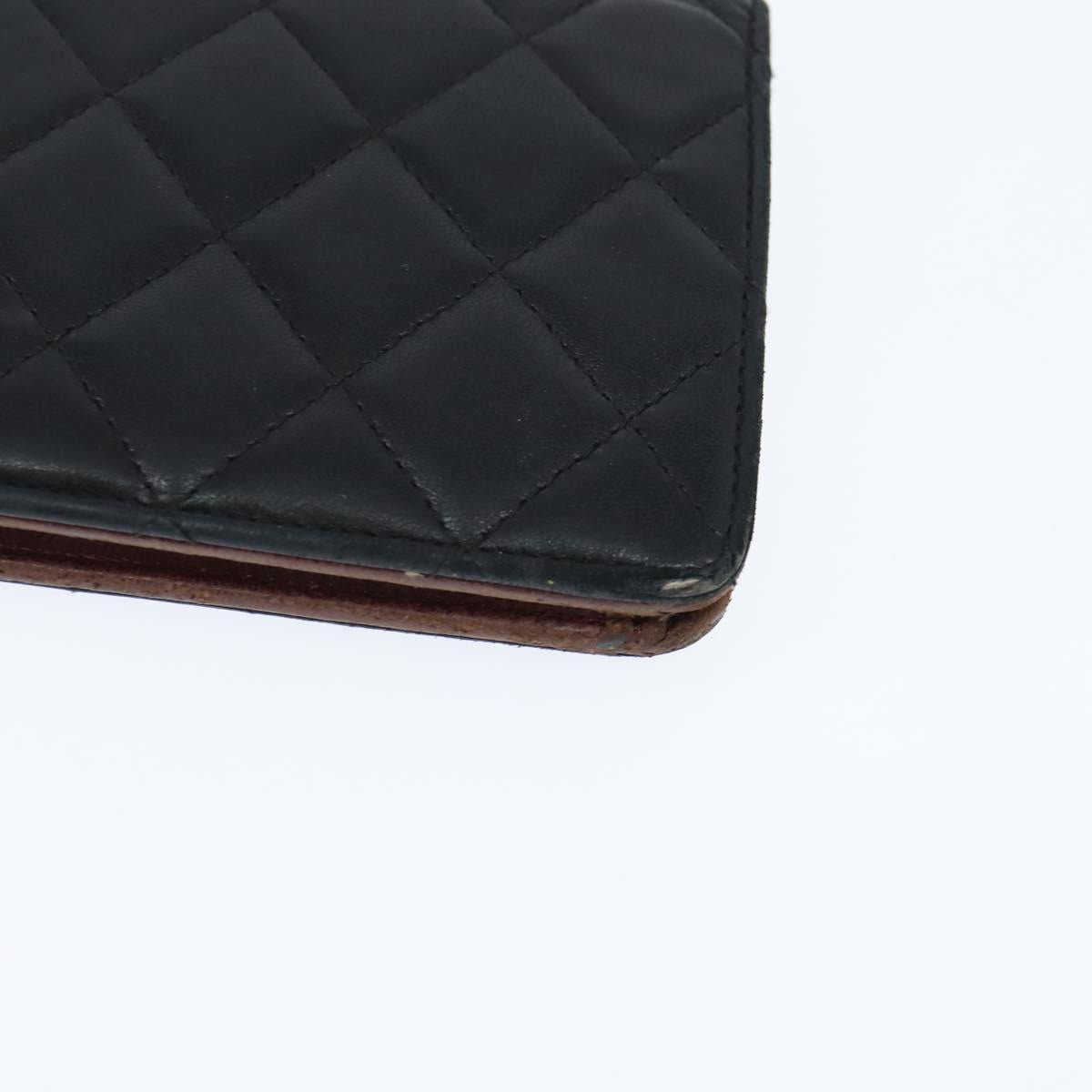 CHANEL Matelasse Long Wallet Lamb Skin Black Silver CC Auth 151173