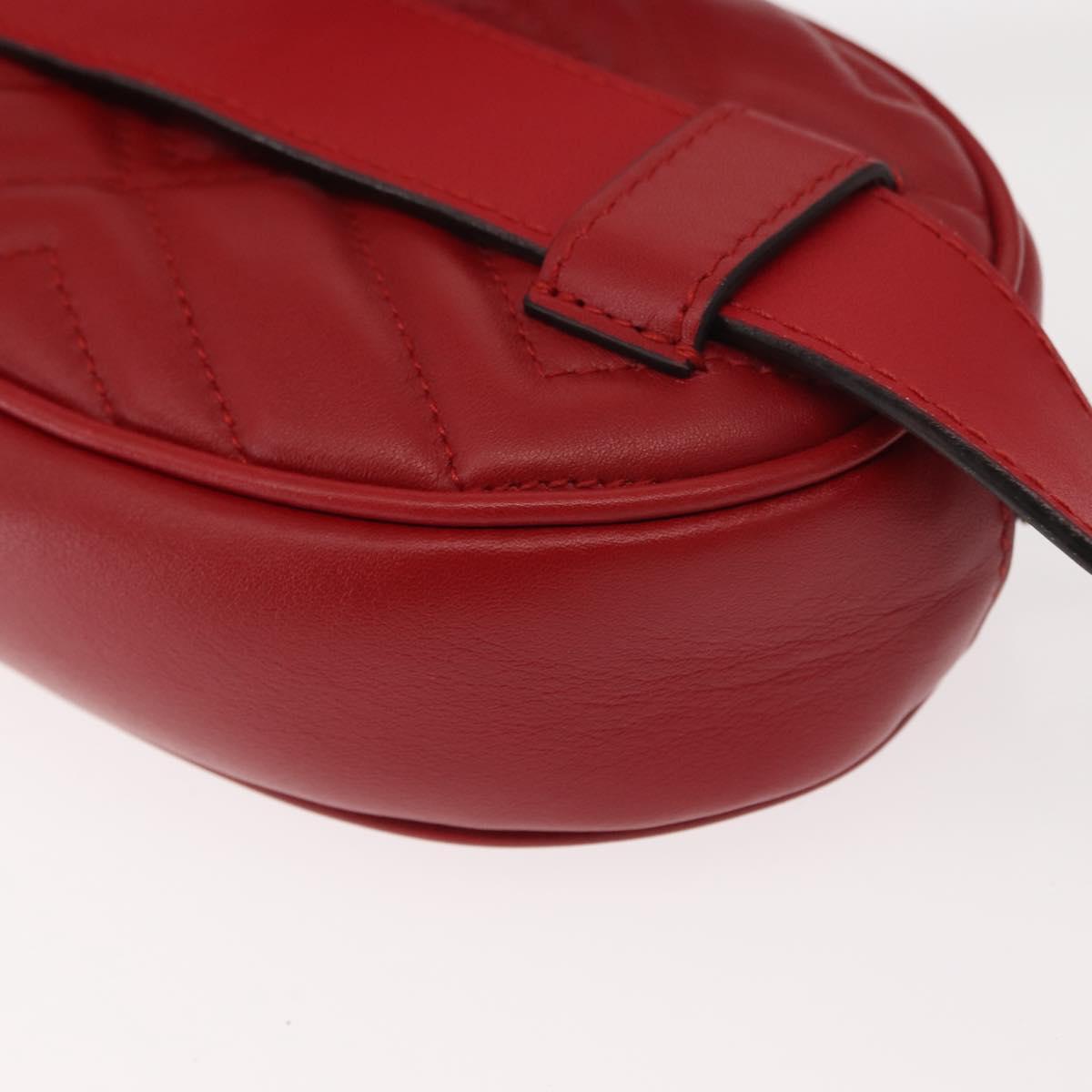 GUCCI GG Marmont Waist Bag Leather Red Gold 476434 Auth 151177M