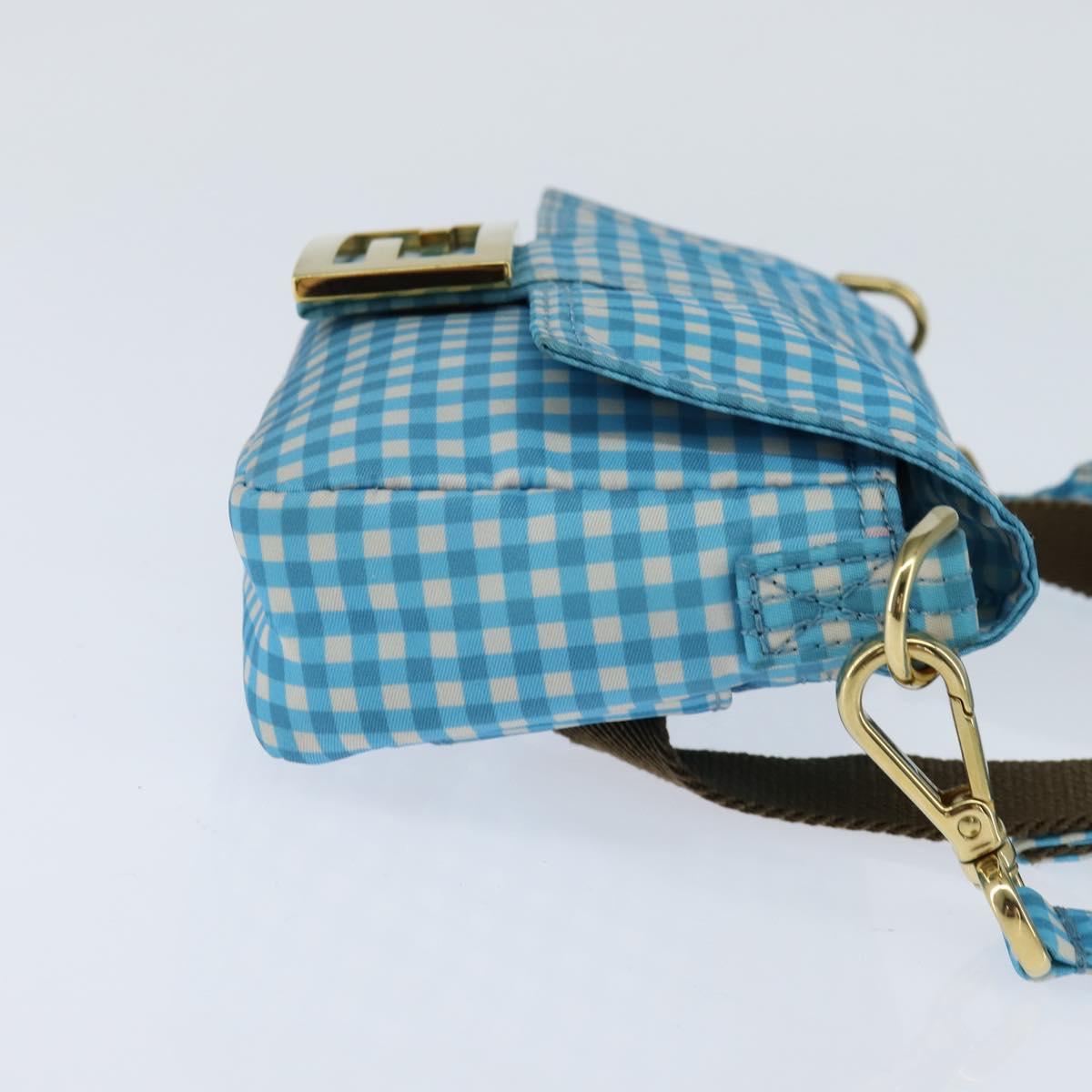 FENDI Mamma Baguette Shoulder Bag Nylon 2way Blue Gold Auth 151178