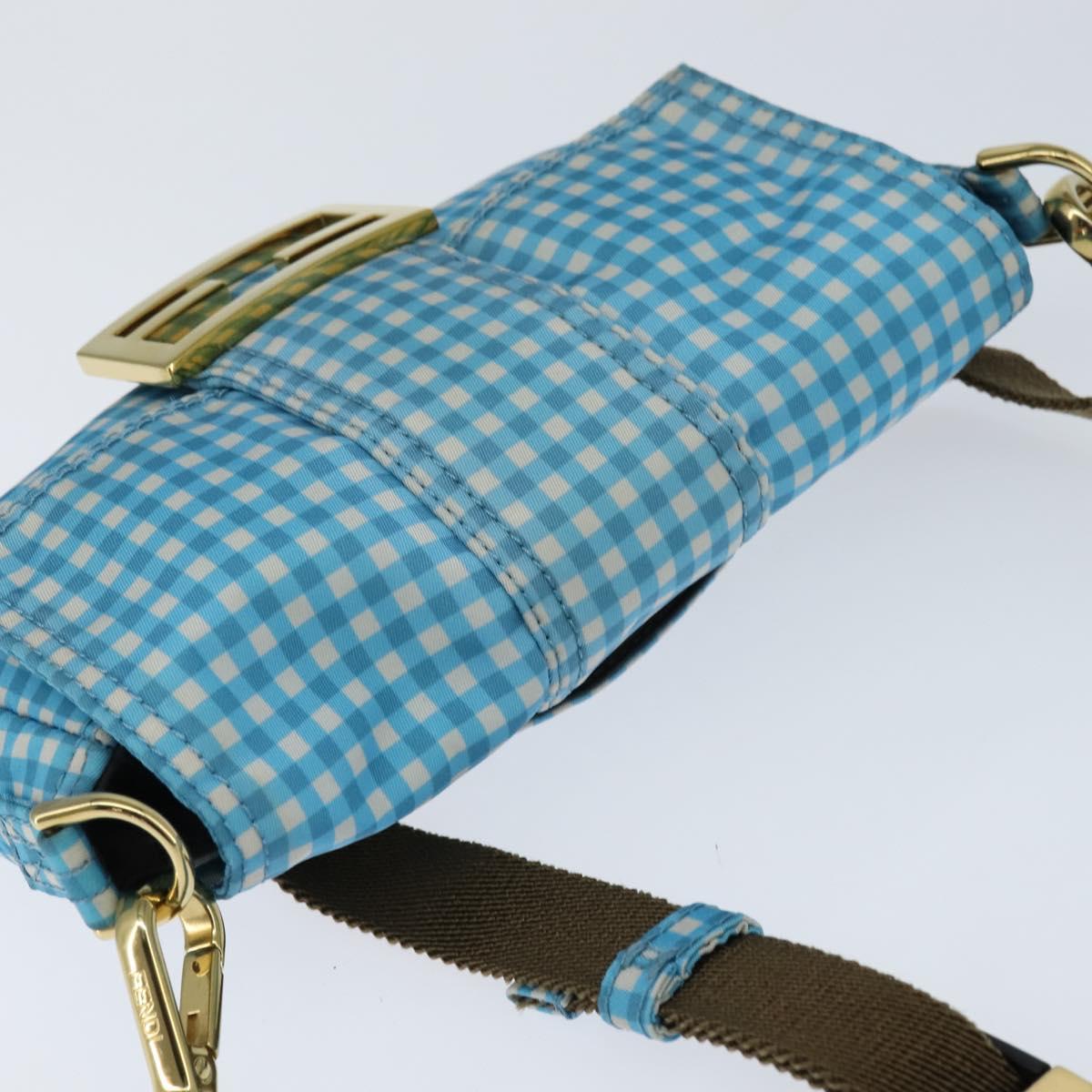 FENDI Mamma Baguette Shoulder Bag Nylon 2way Blue Gold Auth 151178