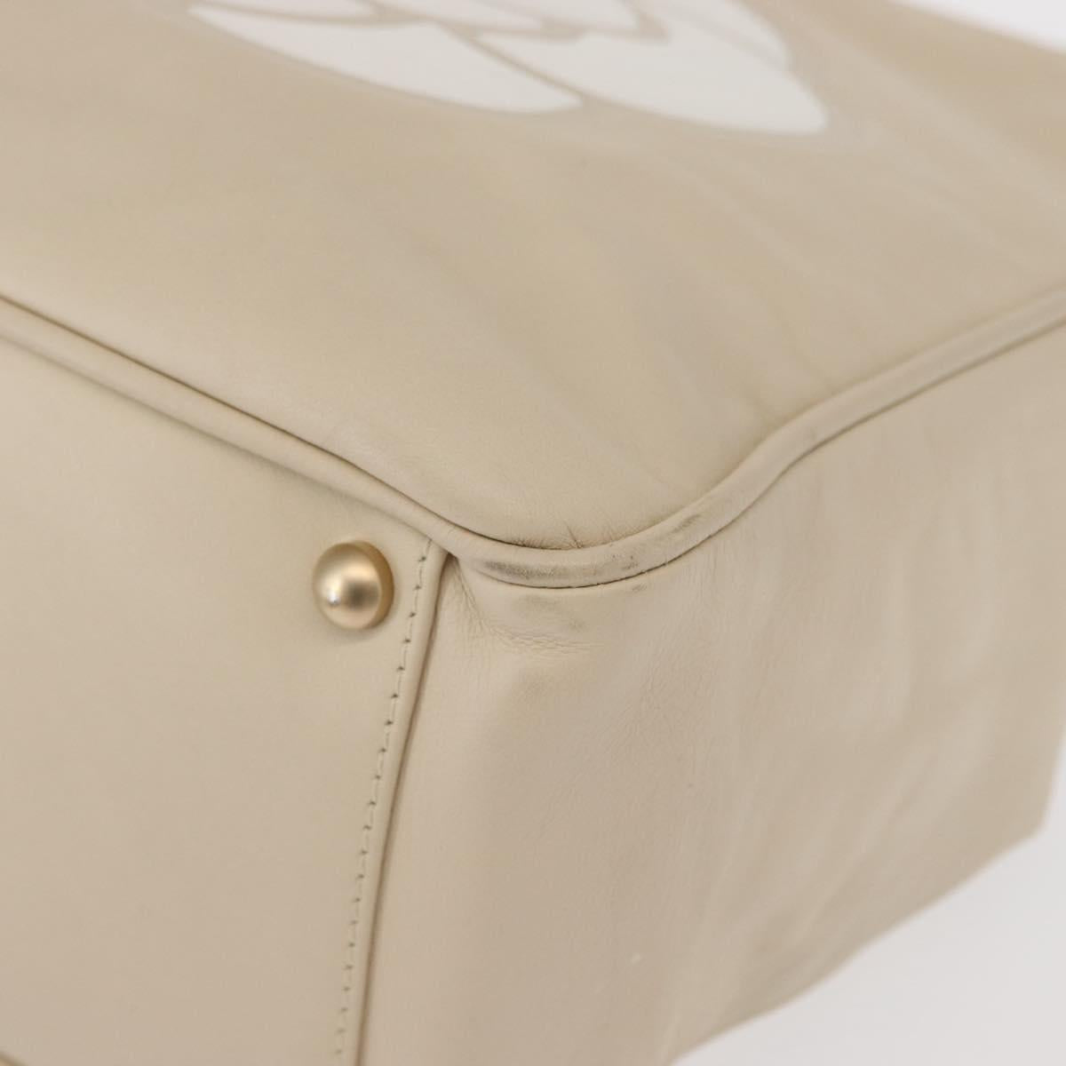 CHANEL Camelia Tote Bag Leather Ivory Gold CC Auth 151193V
