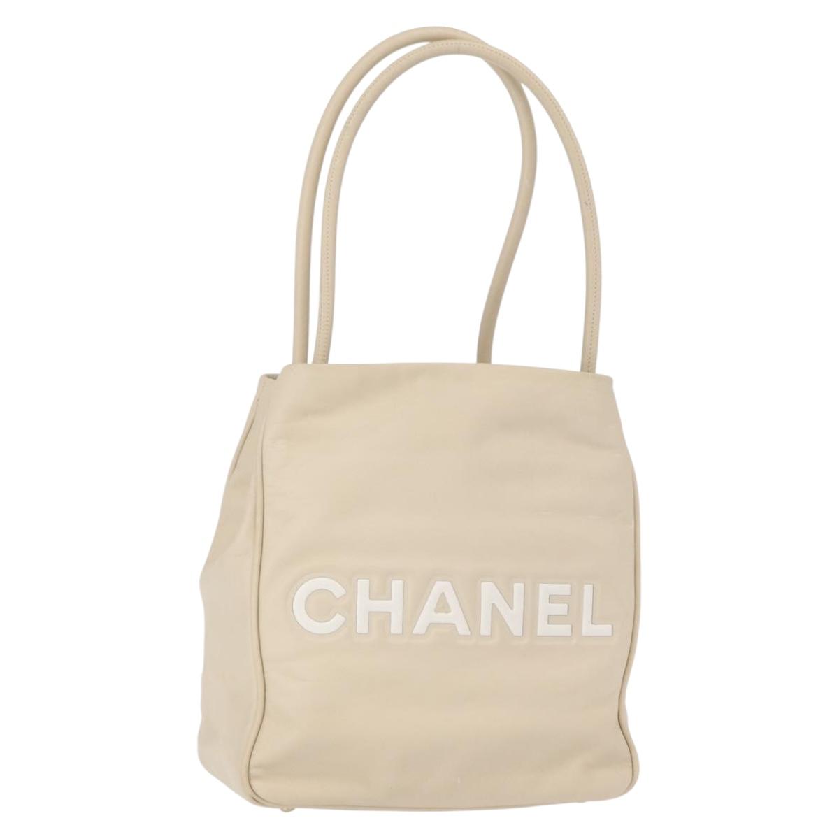 CHANEL Camelia Tote Bag Leather Ivory Gold CC Auth 151193V