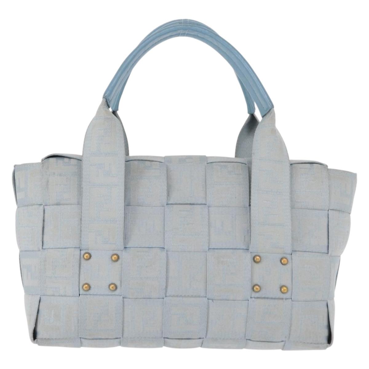 FENDI Zucca Canvas Hand Bag Light Blue Gold Auth 151194V